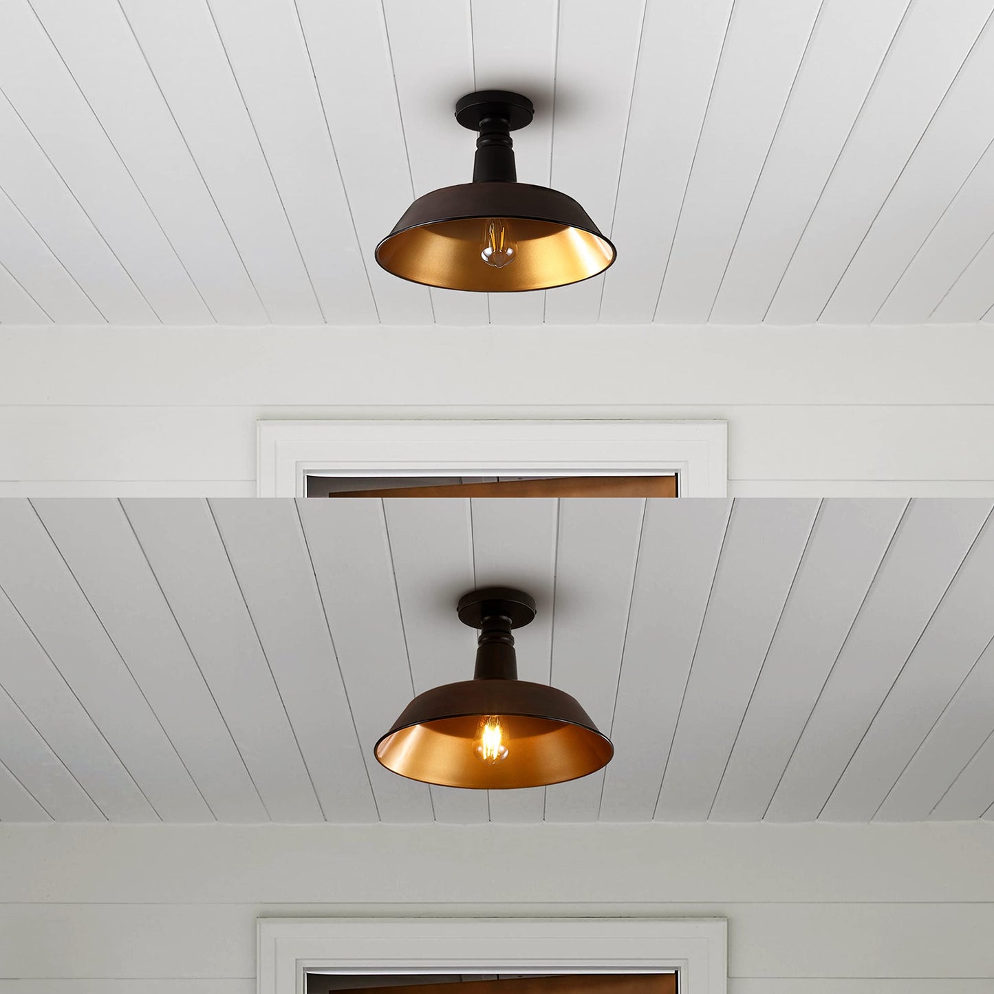 JONATHAN Y Camila 14in 1-Light LED Semi Flush Mount, Iron, Oil Rubbed Bronze/Copper, Model JYL7617G