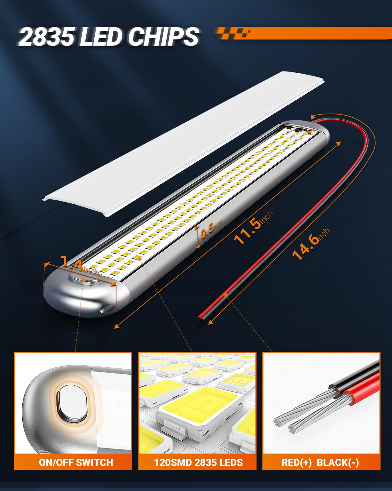 SEALIGHT 12V LED Interior Light Bar 1500LM 8W White Aluminum (Pack of 8)